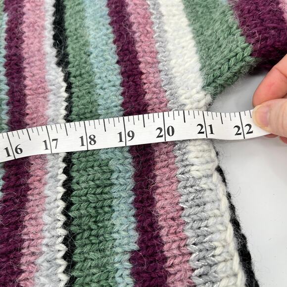 Hand Knit Wool Sweater Womens Large Chunky Colorful Stripe Boatneck Multicolored - Picture 7 of 11